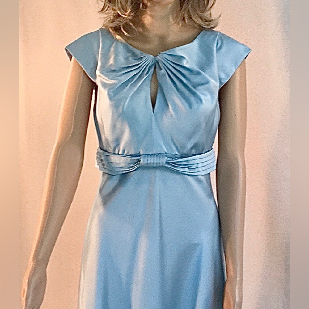 CALVIN KLEIN blue satin short sleeve Scoop neck Vintage slip maxi dress